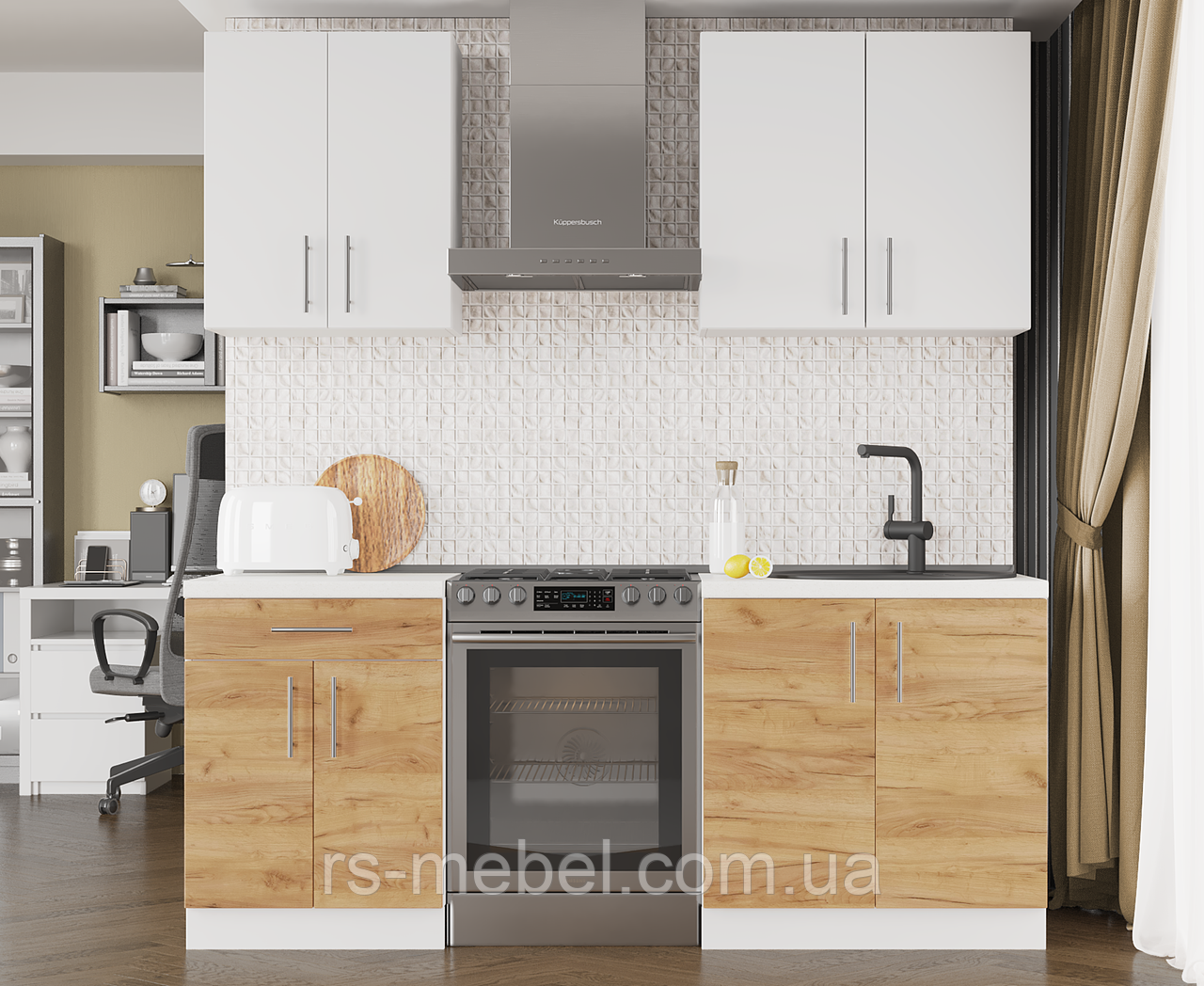 Кухня К-2 (2,0 м/пог.) німфея альба / крафт золотий (Еверест), фото 1