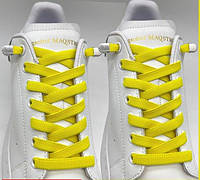 Эластичные плоские шнурки 8мм с фиксаторами, ленивые шнурки желтые