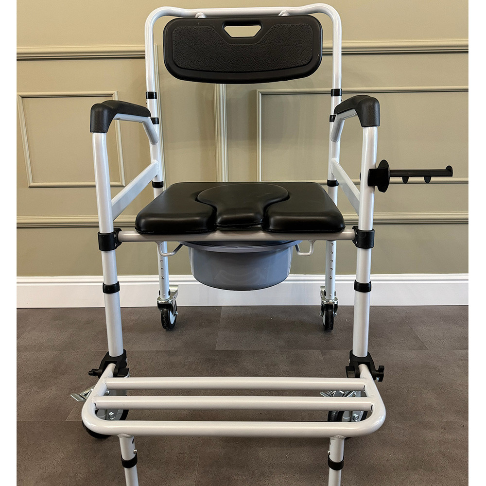 Стілець туалет на колесах для інвалідів і літніх людей зі спинкою Крісло унітаз з регулюванням висоти (KY-7800H)