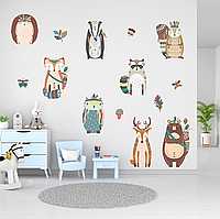 Виниловая интерьерная наклейка цветная декор на стену "Животные. Boho Kids style. Стиль Бохо Дети" из Оракала