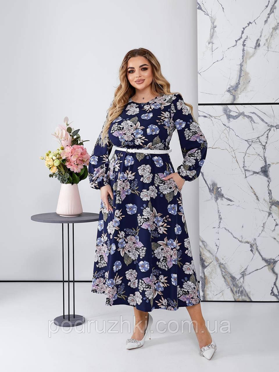 Дуже красива Жіноча сукня з довгим рукавом Тканина софт Розміри 50-52,54-56,58-60,62-64, фото 1