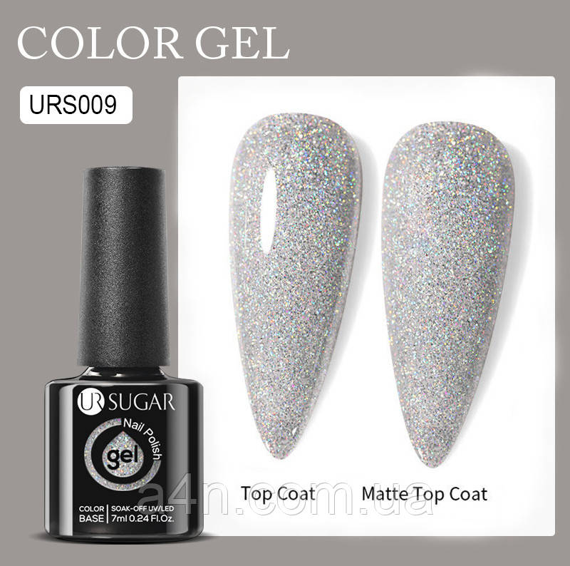 Гель-лак UR Sugar 009 срібло для нігтів (манікюру та педикюру), фото 1