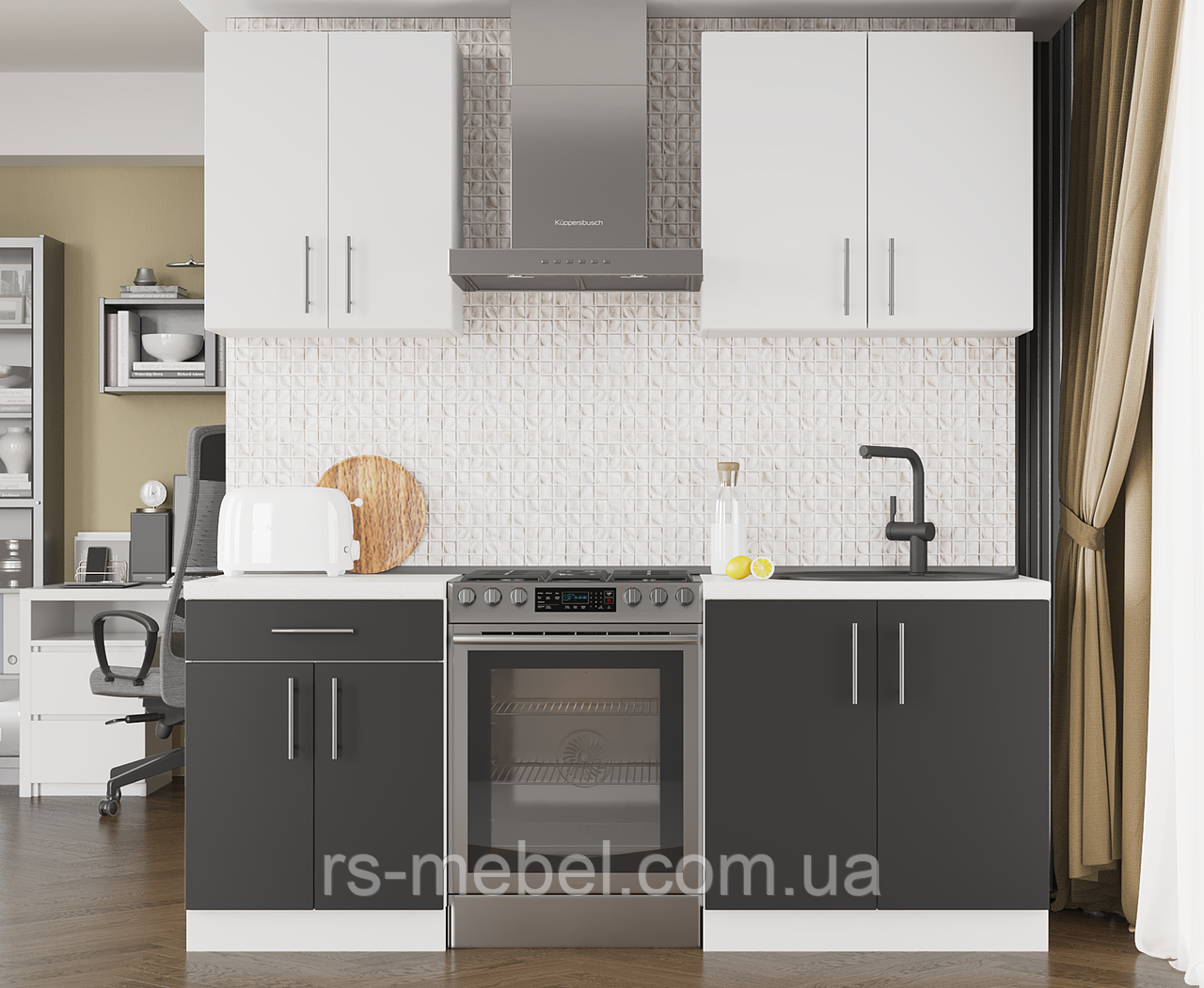 Кухня К-2 (2,0 м/пог.) німфея альба / антрацит (Еверест), фото 1