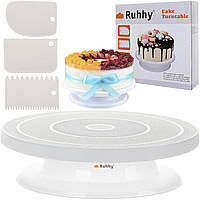 Подставка под торт вращающаяся пластиковая Тортовница крутящаяся Стойка для торта Ruhhy + 3 лопаточки