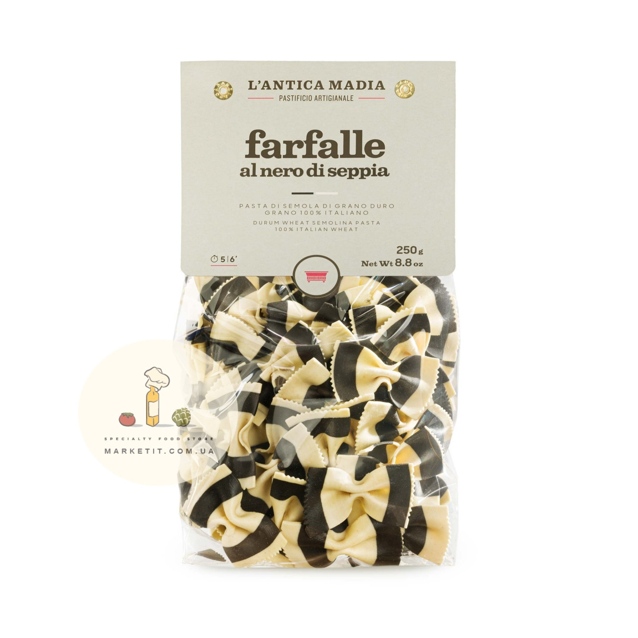 Макарони Lantica Madia Farfalle Nero Seppia, з чорнилом каракатиці 250 г., фото 1