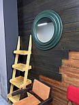 Зелене кругле дзеркало в дерев'яній рамі \ дуб, фото 3