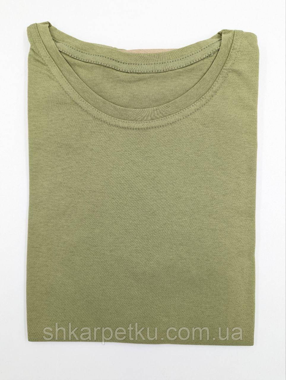 Футболка чоловіча однотонна базова бавовна МЕРКУРІЙ колір світла олива, фото 1
