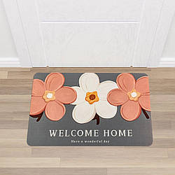 Вологовбираючий діатомітовий килимок придверний Квіти Welcome Home 50х80смх3мм прогумований вхідний