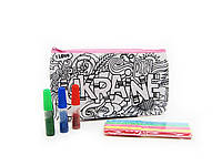Пенал раскраска 2035 с набором фломастеров и глиттерным клеем