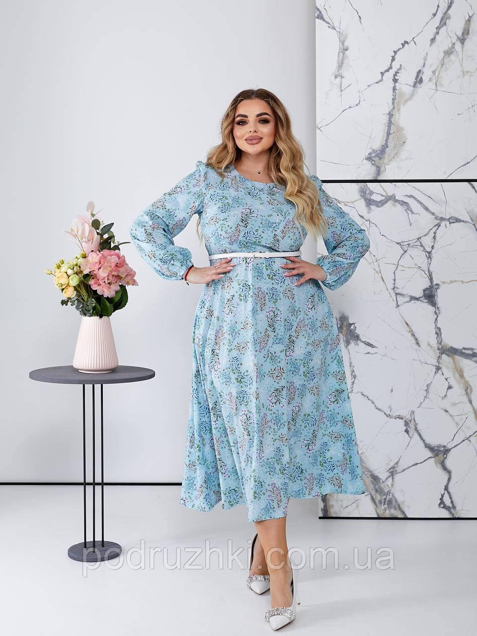 Дуже красива Жіноча сукня з довгим рукавом Тканина софт Розміри 50-52,54-56,58-60,62-64, фото 1