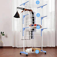 Металлическая стойка сушилка для одежды Garment rack with wheels складная имеет 3 яруса 172см высота KEY