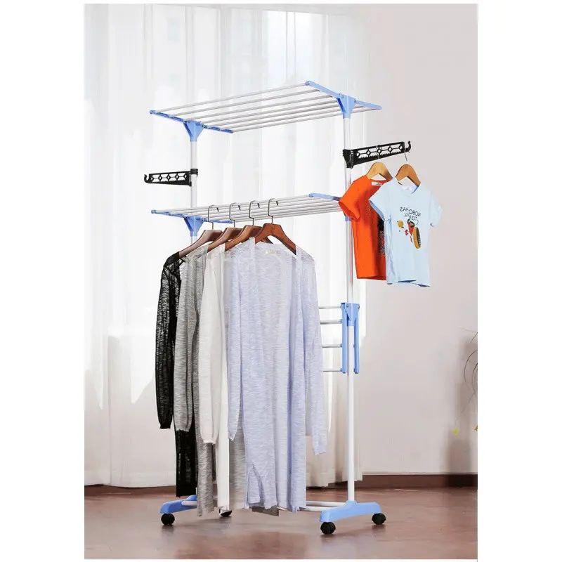 Металлическая стойка сушилка для одежды Garment rack with wheels складная имеет 3 яруса 172см высота KEY - фото 6 - id-p2183994123