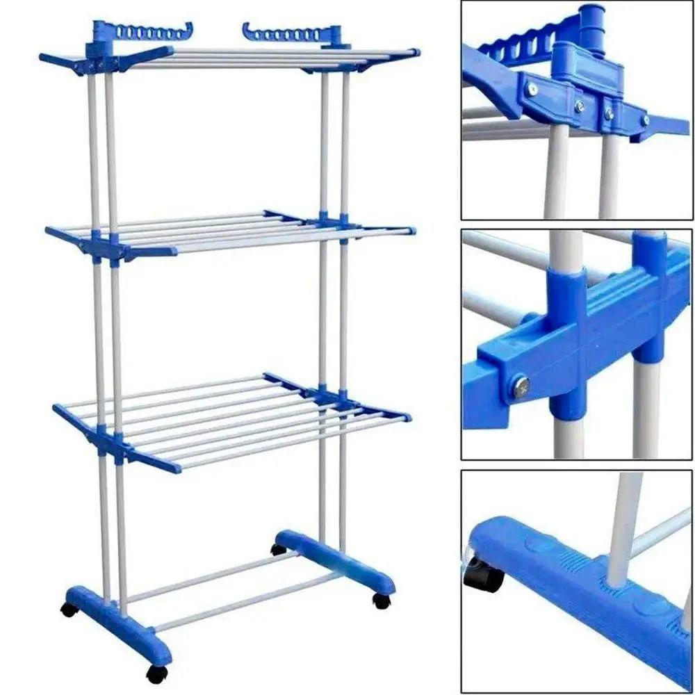 Металлическая стойка сушилка для одежды Garment rack with wheels складная имеет 3 яруса 172см высота KEY - фото 9 - id-p2183994123