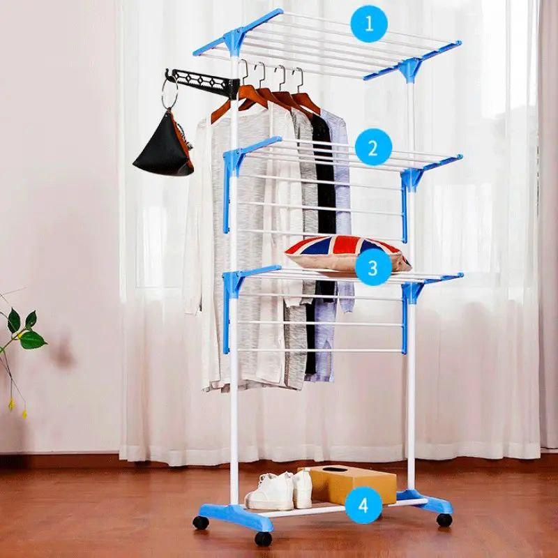 Напольная металлическая трёх ярусная сушилка для белья Garment rack with wheels высота 172 см KEY - фото 10 - id-p2183994124