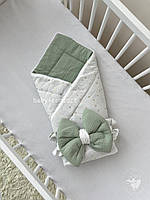 Муслиновый плед-конверт Baby Comfort хлопок 100% зеленый+бант