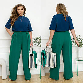 Стильні жіночі штани палаццо зелені великих розмірів ЮР/-2517