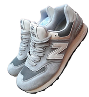 New Balance 574 Grey White кроссовки женские серые с белым натуральная замша текстиль Нью Баланс 574