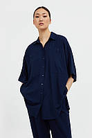 Женская рубашка oversize Finn Flare S21-11076-101 синяя XS