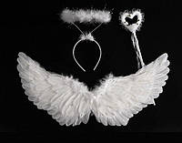 Белый набор ангела для детей (крылья+нимб+палочка)