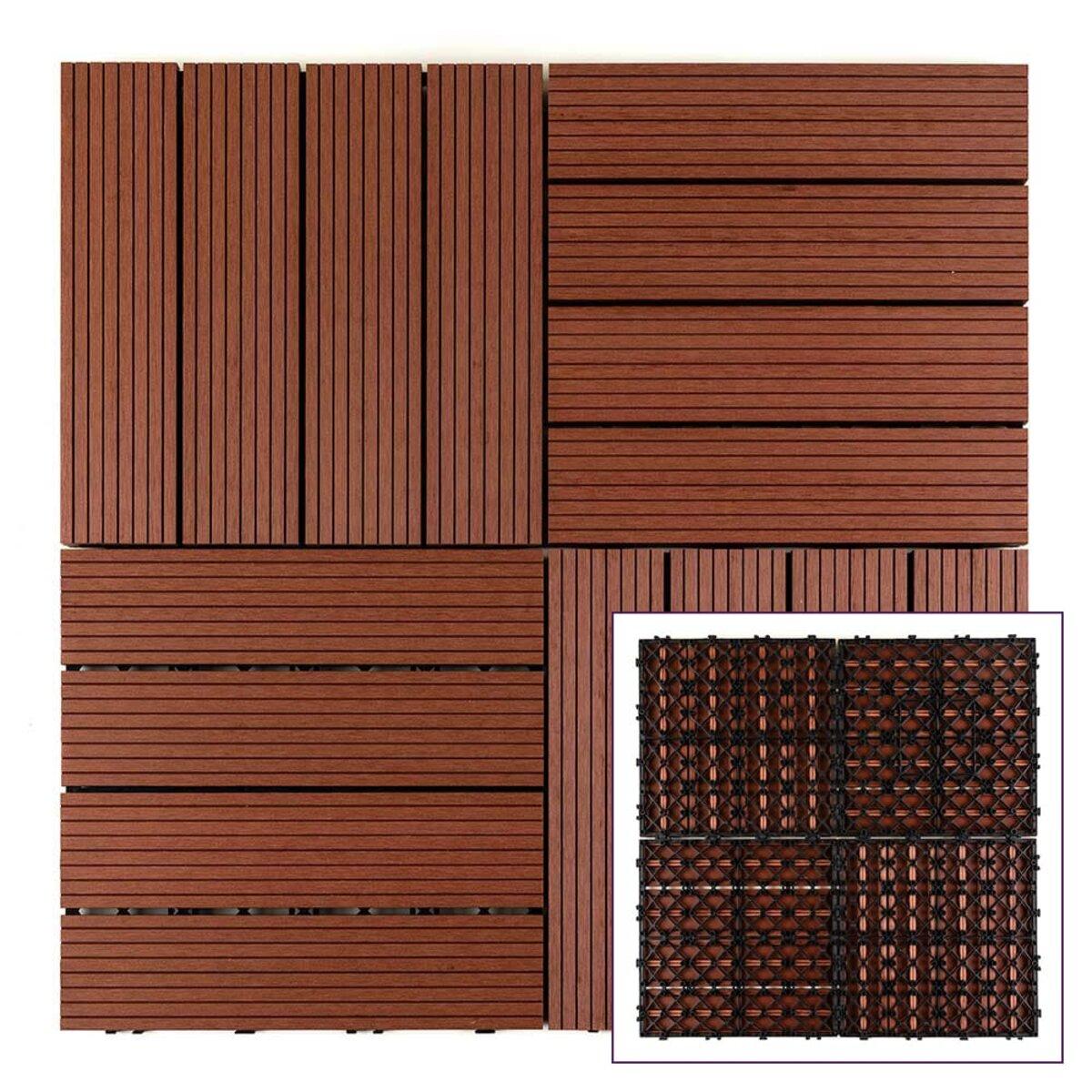 Терасна композитна плитка для садових доріжок WPC Червоне дерево під дошки 30х30х2см модульне підлогове
