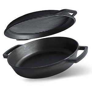 Жаровня чавунна 360 х 80 мм з чавунною кришкою-сковородою гриль