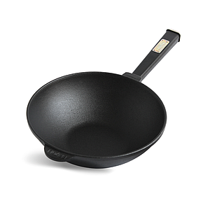 Сковорода чавунна WOK 2,2 л з дерев`яною ручкою Black