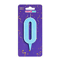 Свічка-цифра "0" блакитна блиск