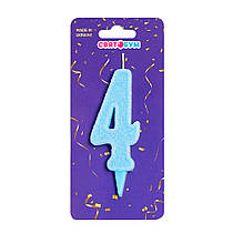 Свічка-цифра "4" блакитна блиск