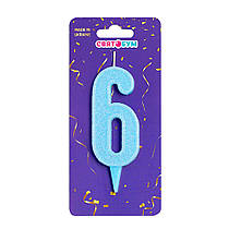 Свічка-цифра "6" блакитна блиск