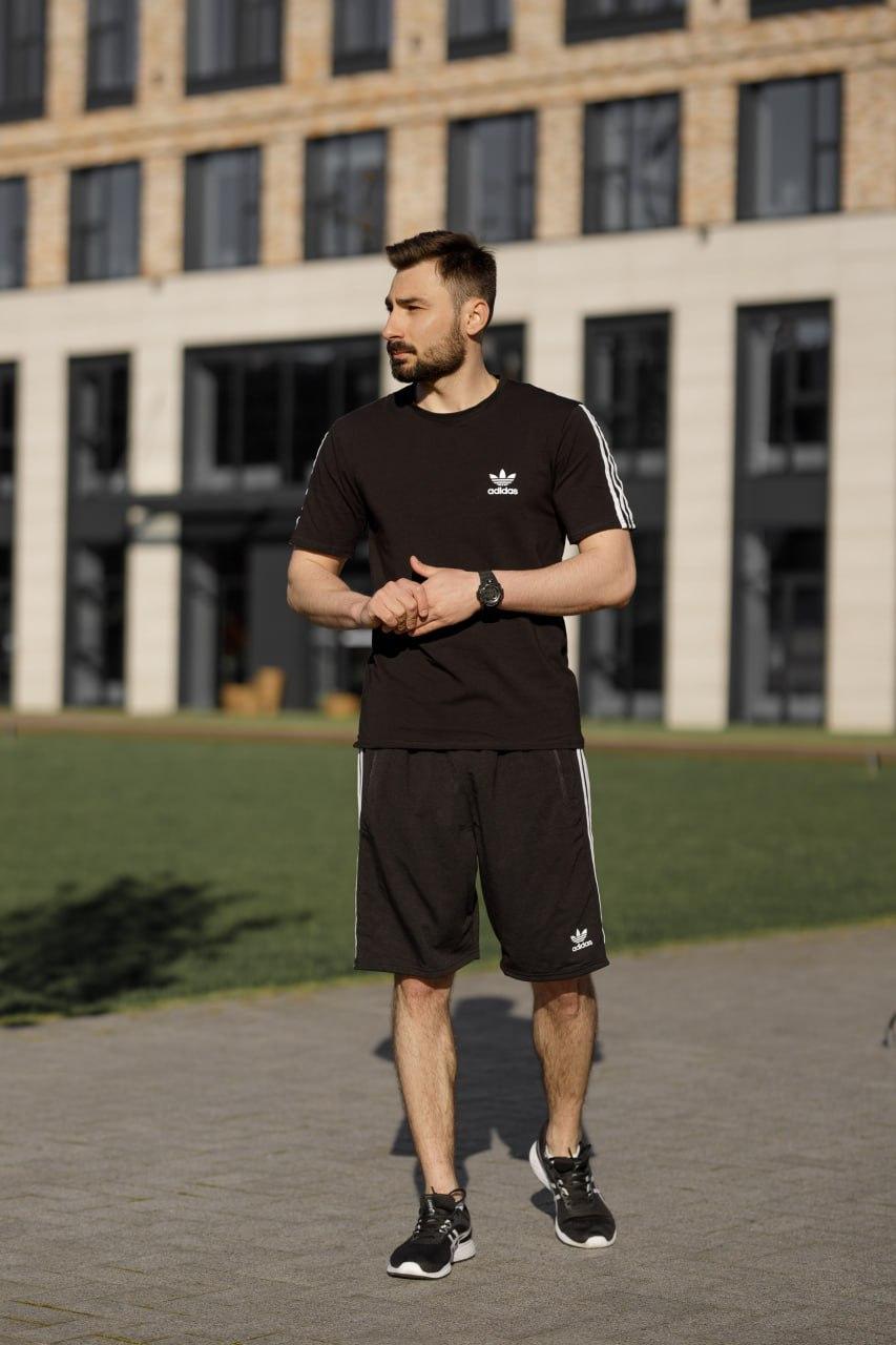 Чоловічий літній костюм Adidas Футболка + Шорти чорний Комплект на літо Адідас