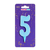 Свічка-цифра "5" блакитна блиск