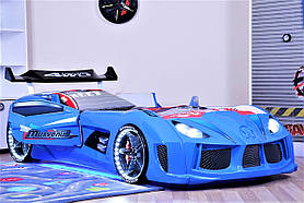 Ліжко машинка Audi синя з підсвічуванням, дверцятами, що відкриваються, звуковими ефектами і пультом