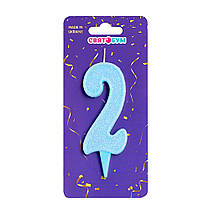 Свічка-цифра "2" блакитна блиск