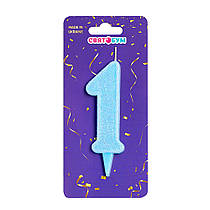 Свічка-цифра "1" блакитна блиск