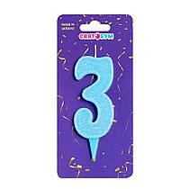 Свічка-цифра "3" блакитна блиск