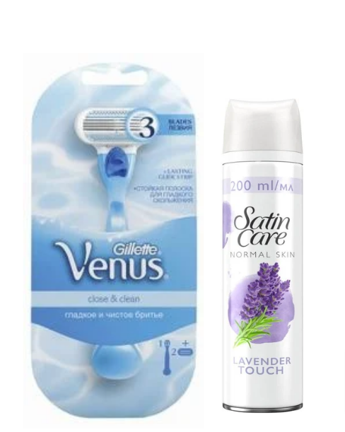 Набір жіночий станок Gillette Venus з 2 касетами + гель для гоління Gillette Satin Care Gel Lavender 200 мл