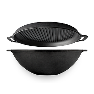 Сковорода чавунна WOK 8 л з кришкою-сковородою гриль