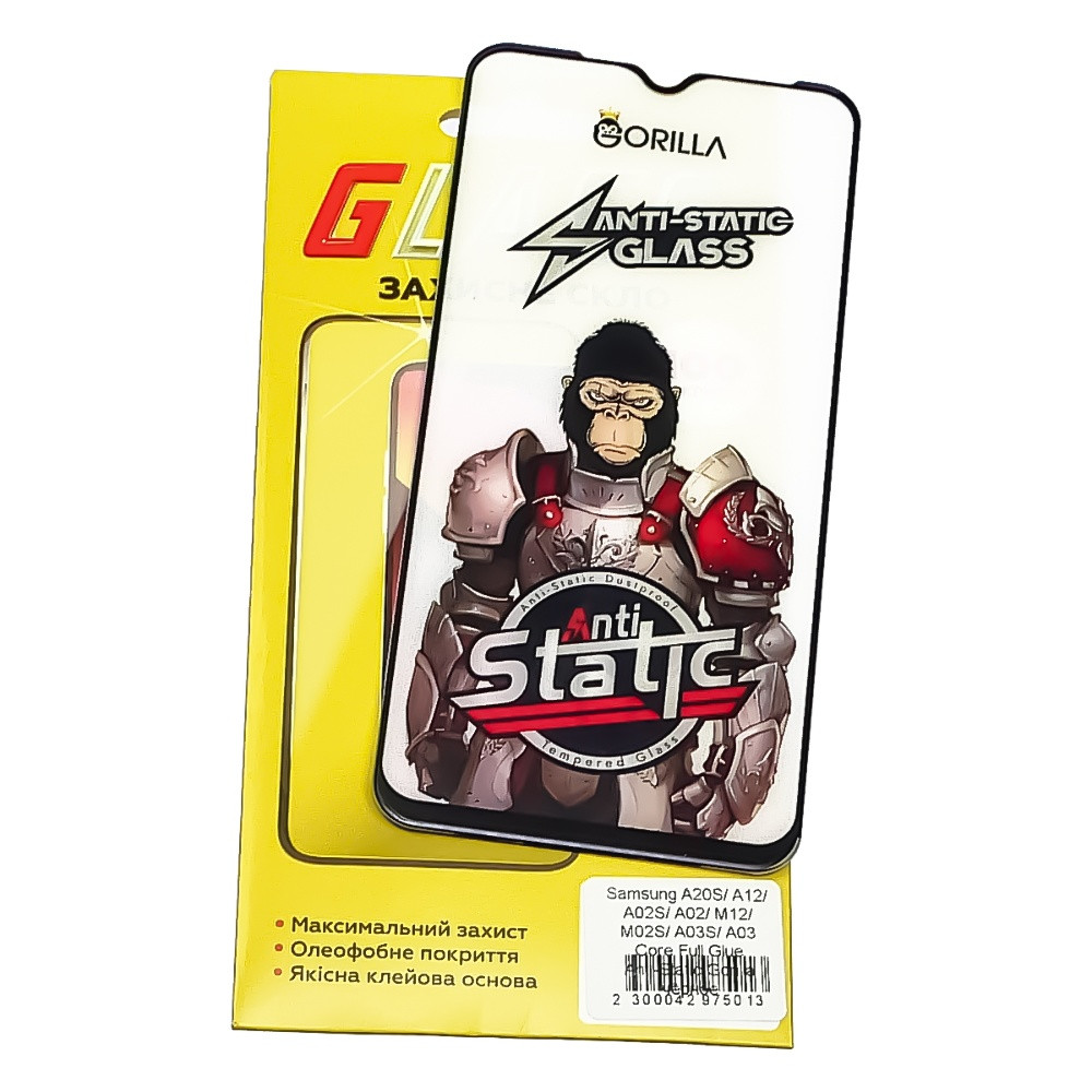 TU TU Защитное стекло для Samsung A20S/ A12/ A02S/ A02/ M12/ M02S/ A03S/ A03 Core Full Glue Anti-Static (0.3 мм, чёрное), фото 1