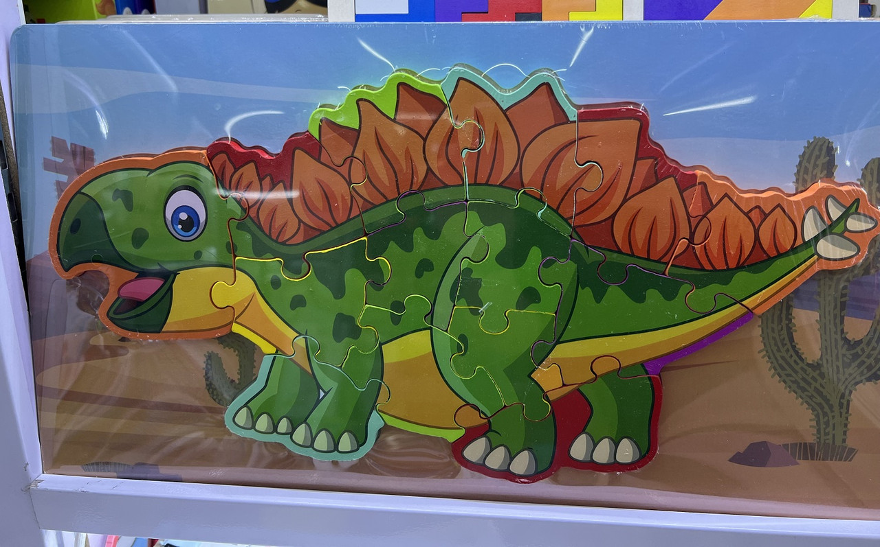 Дерев'яна іграшка WD13102, вкладка-пазл, динозавр, 6 різновидів, фото 1