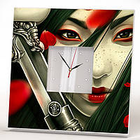 Креативные часы "Девушка Гейша Самурай" стильный дизайнерский декор подарок для спальни и интерьера