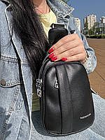 Женская сумка слинг. Стильный женский нагрудный рюкзак слинг с эко-кожи черного цвета.