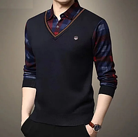Пуловер джемпер мужской с имитацией рубашки L
