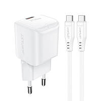 TU  TU Сетевое зарядное устройство Acefast A73 mini Type-C PD20W GaN белое + кабель Type-C to Type-C