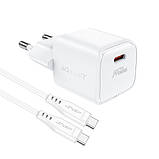 TU  TU Сетевое зарядное устройство Acefast A73 mini Type-C PD20W GaN белое + кабель Type-C to Type-C, фото 4