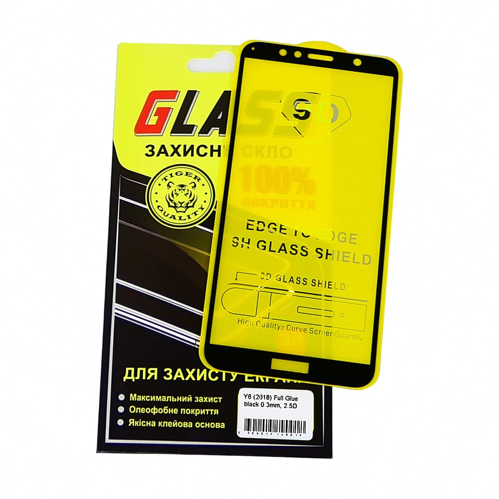 TU TU Защитное стекло для Huawei Y6 (2018) Full Glue (0.3 мм, 2.5D, чёрное), фото 1