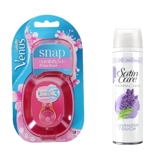 Набір жіночий станок Gillette Venus Snap Comfortglide Spa Breeze + гель Gillette Satin Care Lavender 200 мл