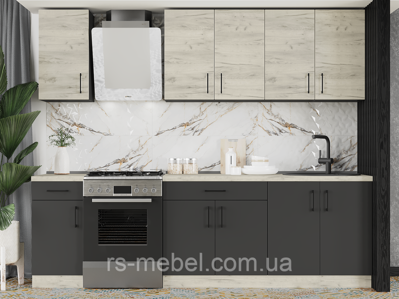 Кухня Оптіма К-3 (2,6 м/пог.), фасад антрацит + крафт білий (Еверест)