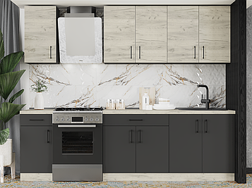 Кухня К-3 (2,6 м/пог.) крафт білий / антрацит (Еверест)