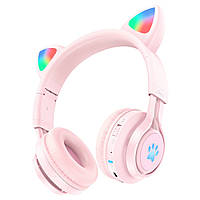 TU Беспроводные наушники Hoco W39 Cat Ear накладные с ушками и LED подсветкой pink
