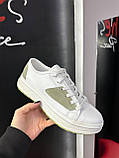 Кросівки жіночі білі шкіряні зелені вставки весна осінь кеди, фото 3